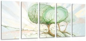 Quadri 5 pezzi – Alberi pastello fiabeschi