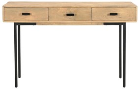 Consolle con ripiani 3 cassetti in legno chiaro massello di mango e metallo nero L120 cm JUDE