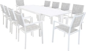 DEXTER - set tavolo in alluminio cm 160/240 x 90 x 75 h con 10 poltrone Venus