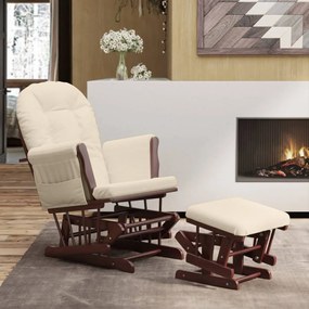 Poltrona Glider Con Sgabello Bianco Crema İn Tessuto /