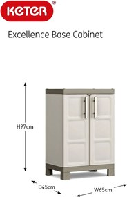 Armadio da Esterno 2 Ripiani 65x45x97H cm in Plastica Keter Excellence Basso Beige/Tortora...
