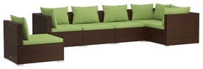 Set Divani da Giardino 6 pz con Cuscini in Polyrattan Marrone