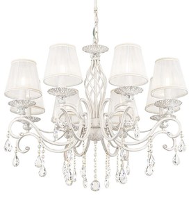 Lampadario Shabby Chic Grace Metallo Bianco 8 Luci Diffusori Bianchi