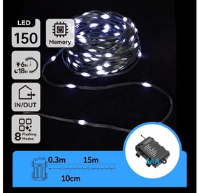 Aigostar - Catena LED esterna 150 LED, 8 funzioni, 15,3m, IP44, bianco freddo