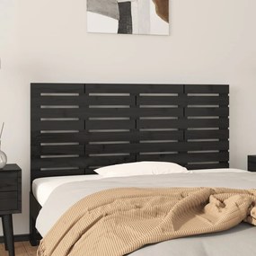 Testiera Da Parete Nera 146x3x63 Cm İn Legno Massello Di Pino /