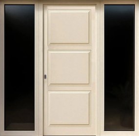 Portoncino d'ingresso in alluminio Bugnale 42 L 80 x H 210 cm bianco/noce apertura a destra