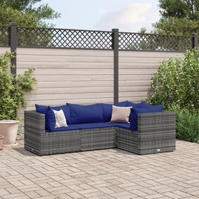 Set divani da giardino 4 pz con cuscini in polyrattan grigio