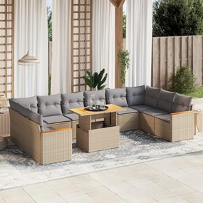 Set divani da giardino 11 pz con cuscini beige in polyrattan