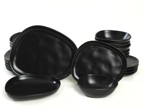 Set tavola nero effetto sasso 24 pezzi in stoneware