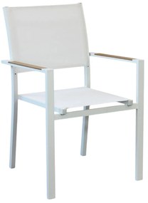 IMPACTO - poltrona impilabile in alluminio bianco o antracite con braccioli effetto legno