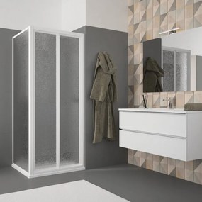 Porta doccia pieghevole Opale, L 72-78 cm x H 185 cm x SP 2.8 mm, profilo bianco, vetro smerigliato