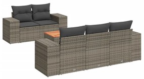 Set divano da giardino 6 pz con cuscini grigio in polyrattan