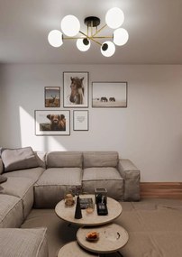 Lampadario Magnum Nero e Oro con 6 Sfere Satinate E14 da soffitto