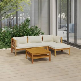 Set divani da giardino 5 pz con cuscini crema in legno acacia