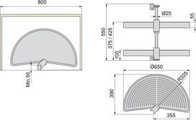 Cestello Girevole Ø65 cm per Mobile da Cucina 80 cm in Plastica Emuca Bianco...