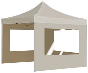 Gazebo Professionale Pieghevole Alluminio con Pareti 3x3m Crema