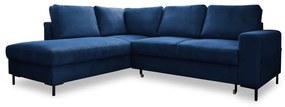 Divano letto angolare in velluto a coste blu scuro (angolo sinistro) Lofty Lilly - Miuform