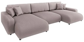 Divano angolare rosa chiaro allungabile/con contenitore (a U) con rivestimento in velluto a coste Sara – Ropez