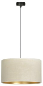 Sospensione 1 Luce Hilde In Acciaio Nero E Paralume In Tessuto Beige