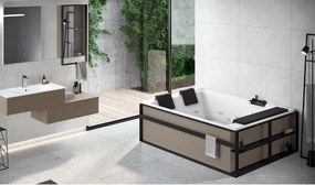 Vasca idromassaggio 190x140 Whirpool Air Bianco Soft Con Rubinetteria Nera 3 Pannelli Tortora E Frame Nero Divina Novellini