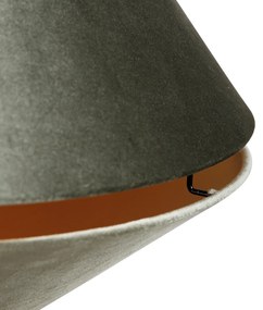 Lampada a sospensione nera con doppio paralume in velluto verde e interno oro - Blitz