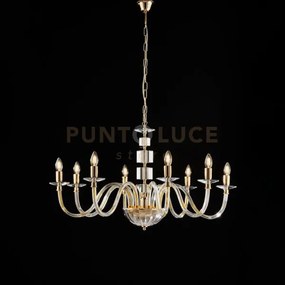 Lampadario in oro con vetro trasparente e strass 8 luci franz