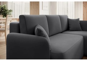 Divano angolare grigio tortora allungabile/con contenitore (con penisola a destra/con chaise lounge) con rivestimento in velluto Hadson – ELTAP