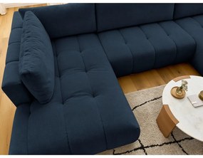 Divano angolare blu scuro allungabile e con contenitore (penisola a sinistra/a U) con rivestimento in ciniglia Fuji – Bobochic Paris