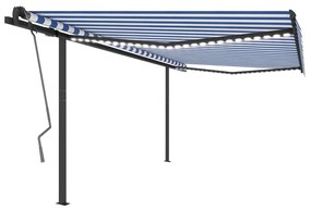 Tenda da Sole Retrattile Manuale con LED 4,5x3 m Blu e Bianca
