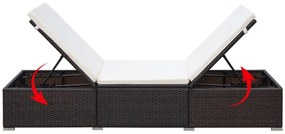 Lettino prendisole con cuscino bianco crema polyrattan marrone