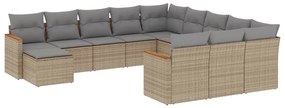 Set Divano da Giardino 12 pz con Cuscini Beige Misto Polyrattan