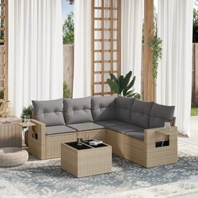 Set divano da giardino 6 pz con cuscini beige in polyrattan