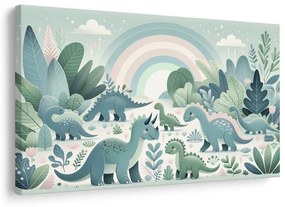 Quadro su tela – Dinosauri felici in una foresta da favola