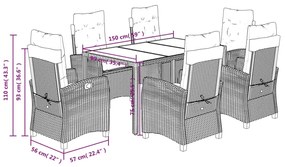 Set da Pranzo da Giardino 7 pz Nero con Cuscini in Polyrattan