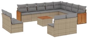 Set divano da giardino 13 pz con cuscini beige in polyrattan