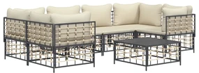 Set divani da giardino 7 pz con cuscini antracite in polyrattan