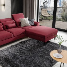 Divano angolare rosso allungabile/con contenitore (con penisola a destra/con chaise lounge) e rivestimento in velluto Foble – ELTAP