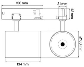 Faro LED 12W-40W Trifase Bianco, CRI90 UGR19, 45° - KGP driver Colore  Bianco Caldo 2.700K