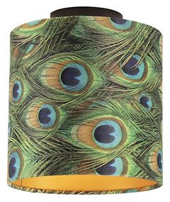 Plafoniera con paralume in velluto pavone con oro 20 cm - Combi nero