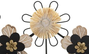 Appendiabiti da Parete in Legno e Raffia con Design Florale cm 61x5,5x30,5