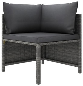 Set divani da giardino 9 pz con cuscini in polyrattan grigio