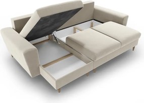 Divano angolare beige allungabile e con contenitore con rivestimento in velluto Kyoto – Cosmopolitan Design