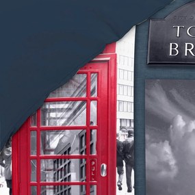 Set copripiumino e federa blu scuro in cotone per letto singolo 140x200 cm City London – douceur d'intérieur