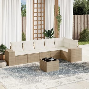 Set divani da giardino 7 pz con cuscini beige in polyrattan