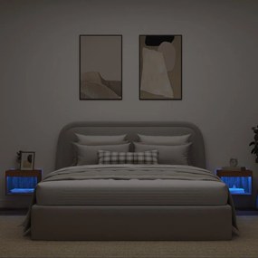 Comodini con Luci LED a Parete 2pz Rovere Marrone