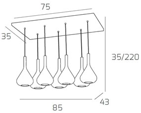 Sospensione Contemporanea Kona Metallo Cromo Vetro Blu 7 Luci E27