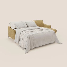 Dalia divano letto angolare con materasso alto 18 cm piedini alti e penisola contenitore in tessuto smacchiabile T17 giallo