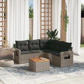 Set divano da giardino 6 pz con cuscini grigio in polyrattan