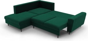 Divano angolare verde allungabile e con contenitore (con penisola a sinistra/a L) con rivestimento in velluto Kyoto – Cosmopolitan Design