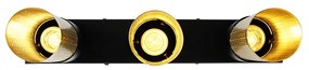 Plafoniera industriale nera con oro oblunga 3 luci - Raspi